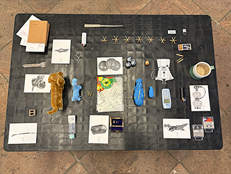 a table with various ojects on it